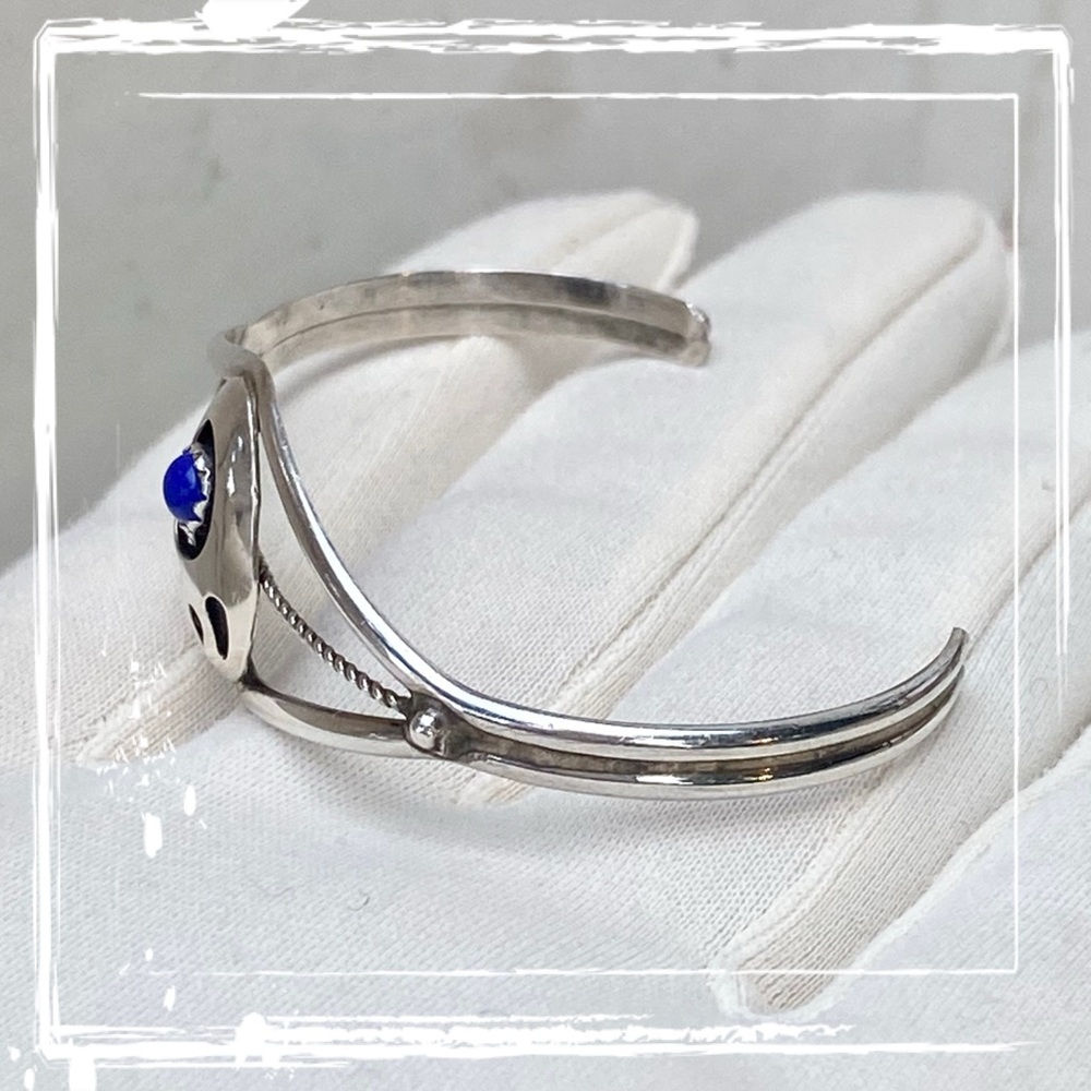 Lapis Lazuli Sterling Silver Bear Paw Navajo Baby Cuff Bracelet - Picture 6 of 8